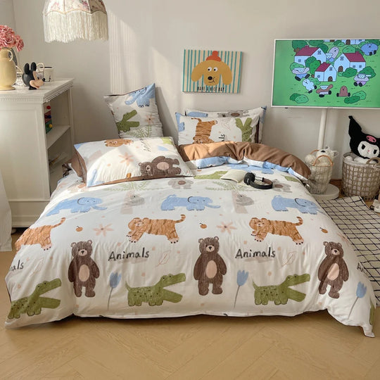 Kinderbettwäsche-Set mit Streifenmuster und Katzenmotiven 6