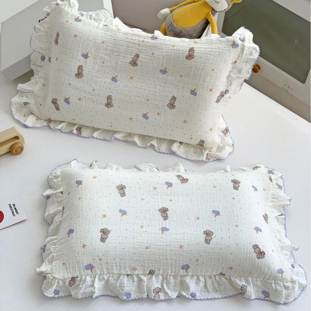 Kinderkissenbezug-Set Musselin mit Hasenmotiv und Rüschen 0