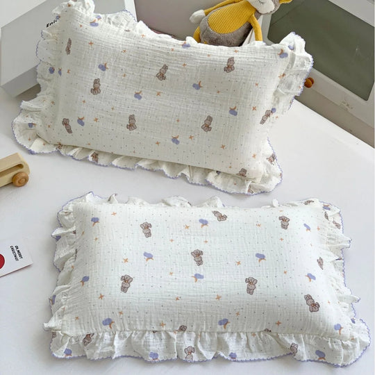 Kinderkissenbezug-Set Musselin mit Hasenmotiv und Rüschen 0