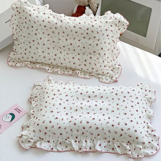Kinderkissenbezug-Set Musselin mit Hasenmotiv und Rüschen 11