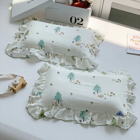Kinderkissenbezug-Set Musselin mit Hasenmotiv und Rüschen 13