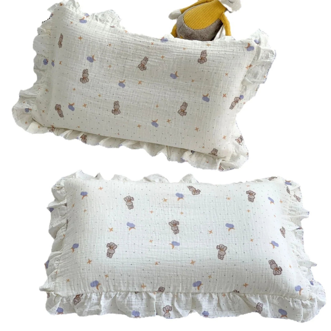 Kinderkissenbezug-Set Musselin mit Hasenmotiv und Rüschen 5