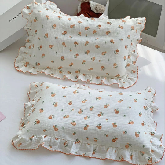 Kinderkissenbezug-Set Musselin mit Hasenmotiv und Rüschen 9