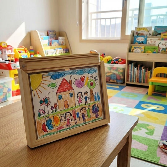 Kinderrahmen mit Stauraum für kreative Kunstwerke und Bastelprojekte 2