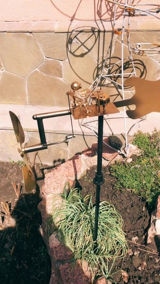 Kinetische Gartenskulptur Windmühle Rock Band für Garten und Terrasse 2