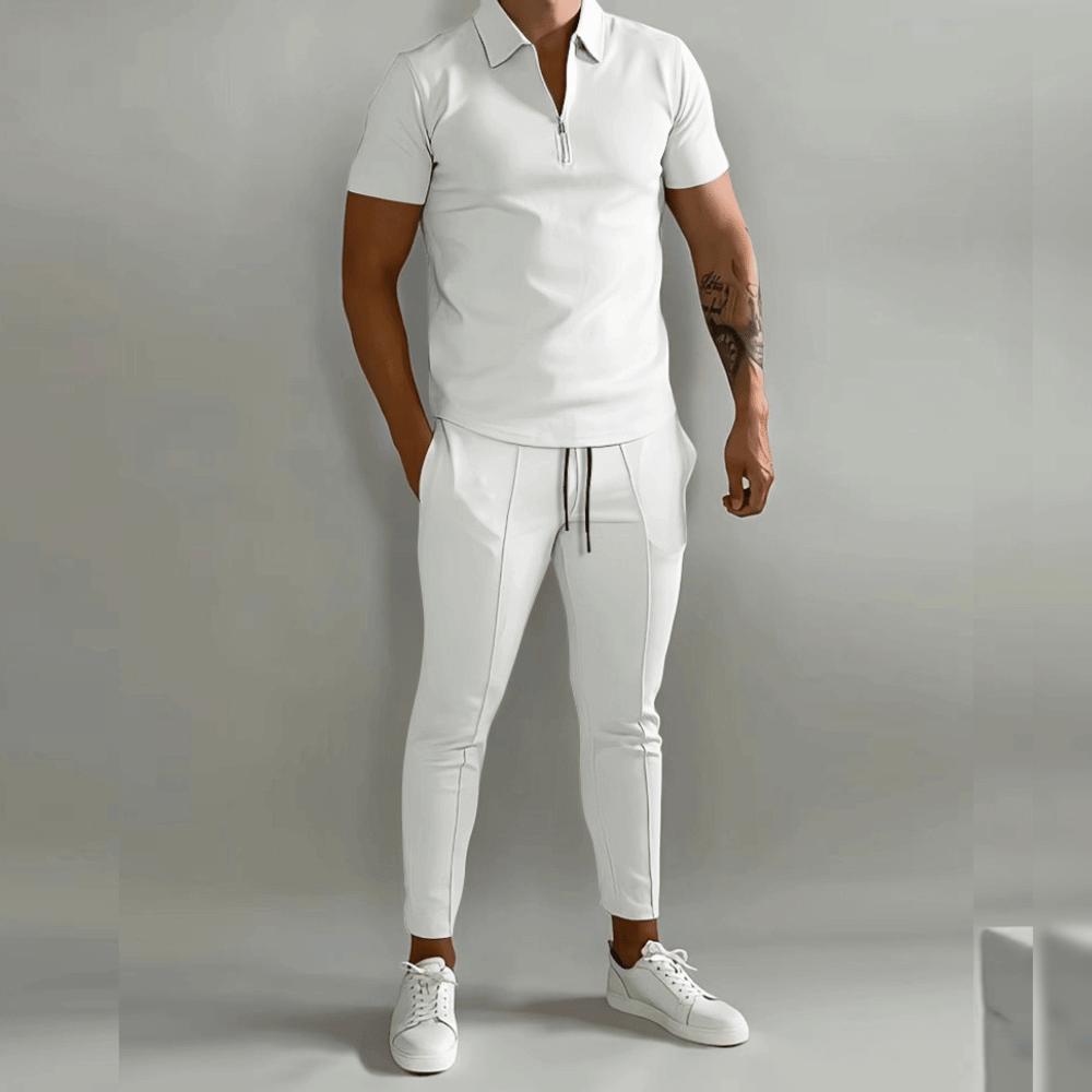 Variant image for Herren Jogginganzug Set Slim Fit Poloshirt Atmungsaktive Baumwollmischung-29