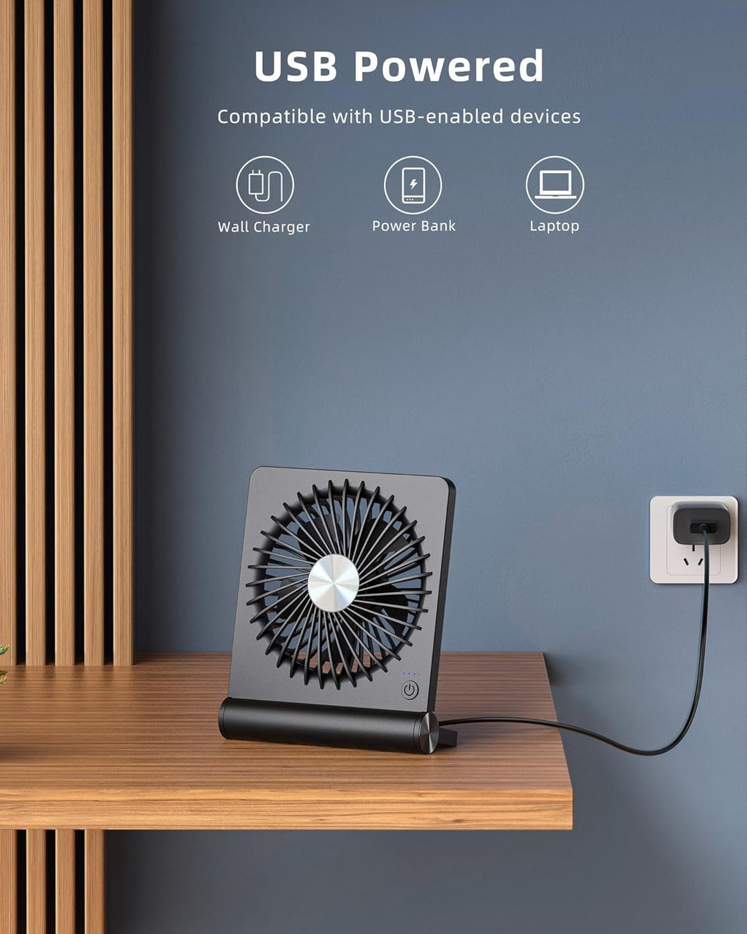 Kleiner Tischventilator Leise mit 220° Schwenkfunktion und 3 Geschwindigkeitsstufen für Büro und Schlafzimmer 2