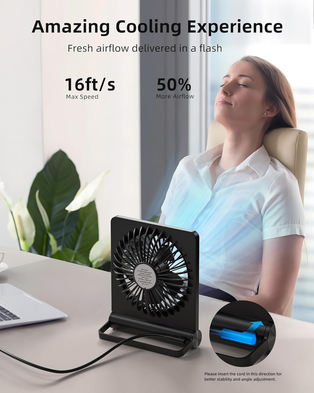Kleiner Tischventilator Leise mit 220° Schwenkfunktion und 3 Geschwindigkeitsstufen für Büro und Schlafzimmer 3