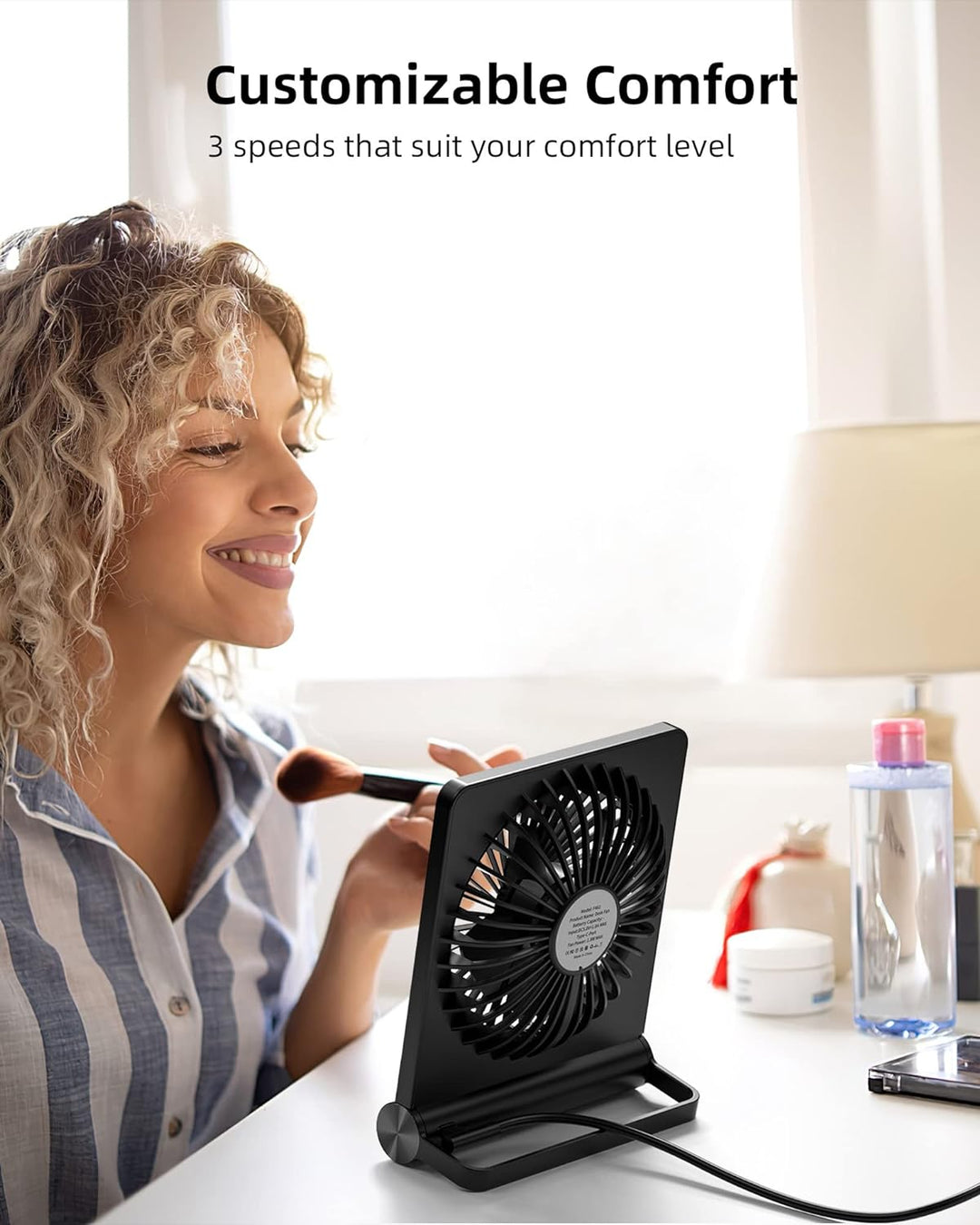 Kleiner Tischventilator Leise mit 220° Schwenkfunktion und 3 Geschwindigkeitsstufen für Büro und Schlafzimmer 4
