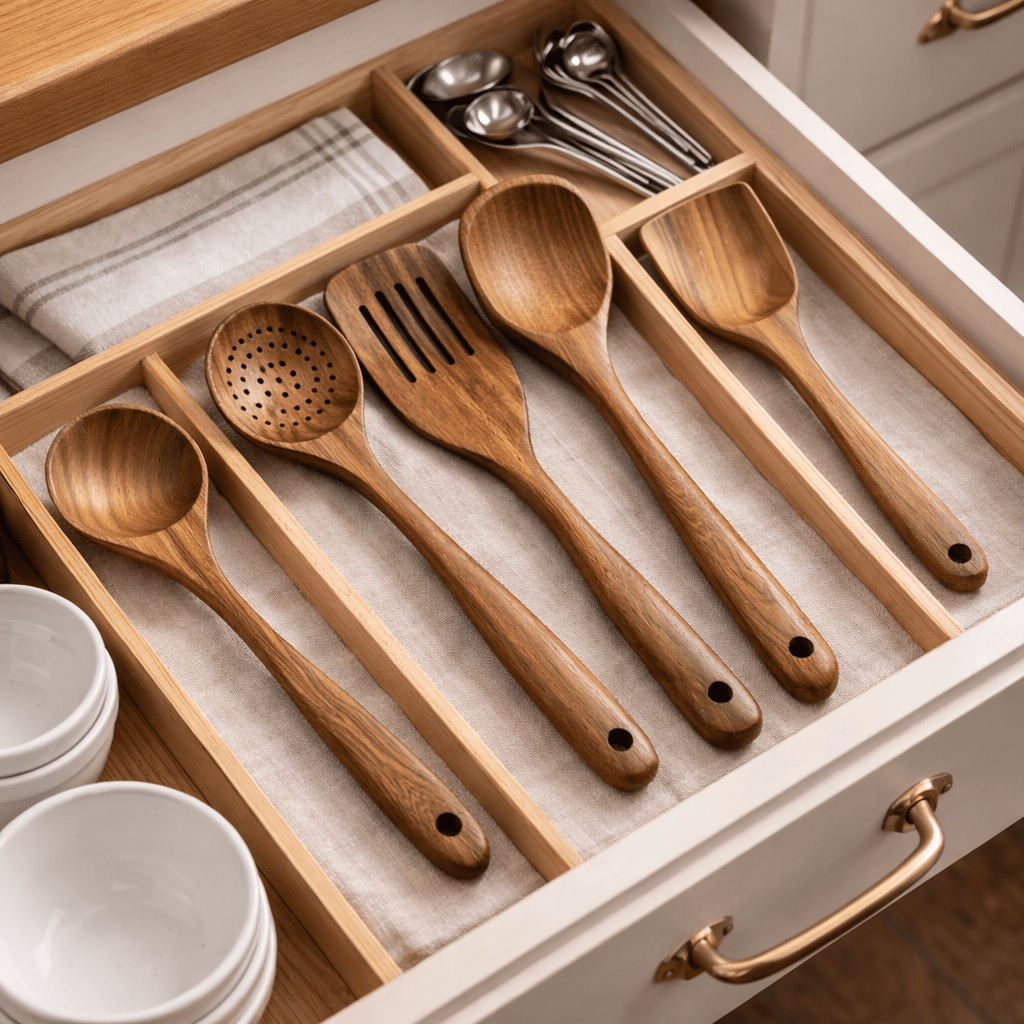 Küchenhelfer Set Für Stilvolles Kochen | Küchenutensilien Holz Mit Pfannenwender, Löffel &amp; Schöpfkelle 0