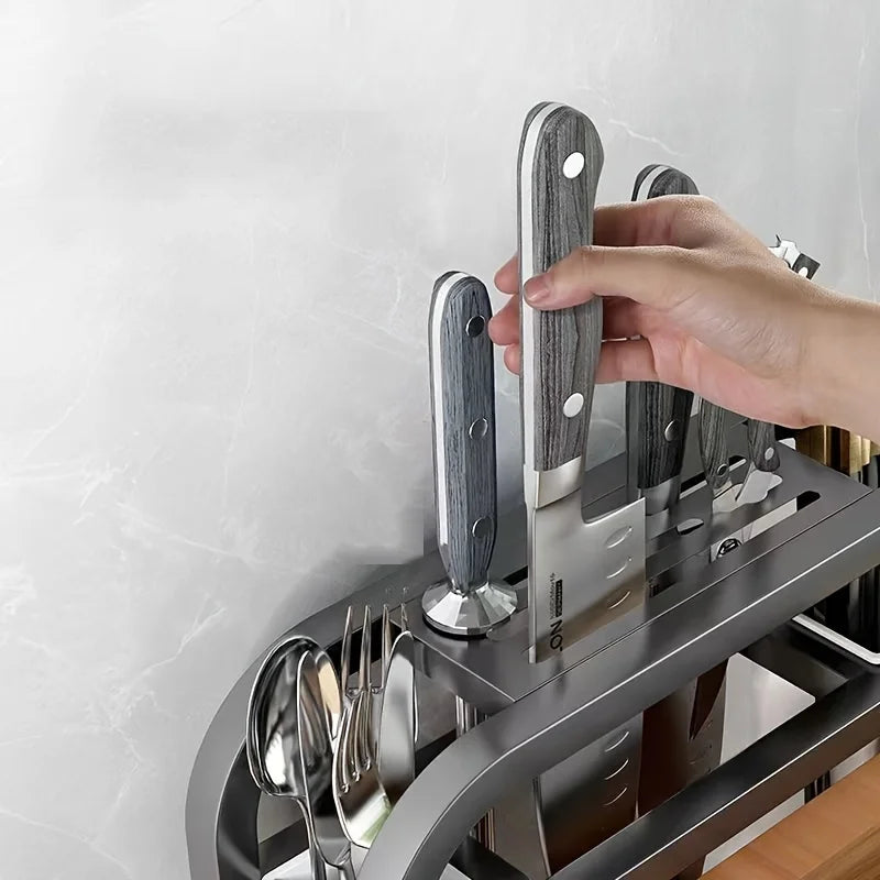 Küchenmesserhalter Edelstahl mit integriertem Aufbewahrungsregal 5
