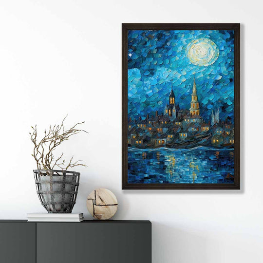 Kunstdruck Stadt am See bei Nacht – Stilvolle Wanddekoration für Wohnräume und Büros 3