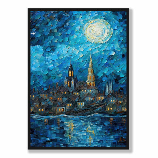 Kunstdruck Stadt am See bei Nacht – Stilvolle Wanddekoration für Wohnräume und Büros 5