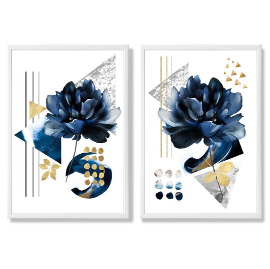 Kunstdrucke Set mit Blumenmotiv in Blau und Gold – Kunstdrucke auf Leinwand mit Rahmen 3