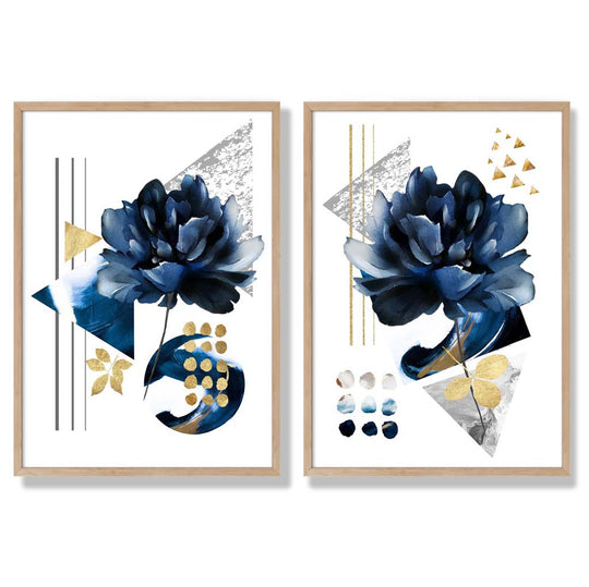 Kunstdrucke Set mit Blumenmotiv in Blau und Gold – Kunstdrucke auf Leinwand mit Rahmen 6