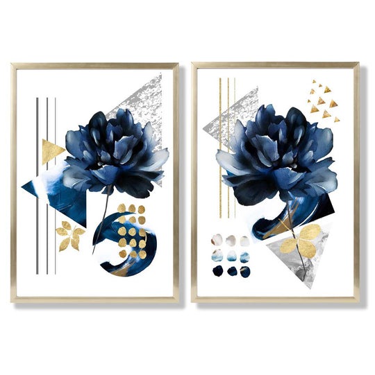 Kunstdrucke Set mit Blumenmotiv in Blau und Gold – Kunstdrucke auf Leinwand mit Rahmen 8