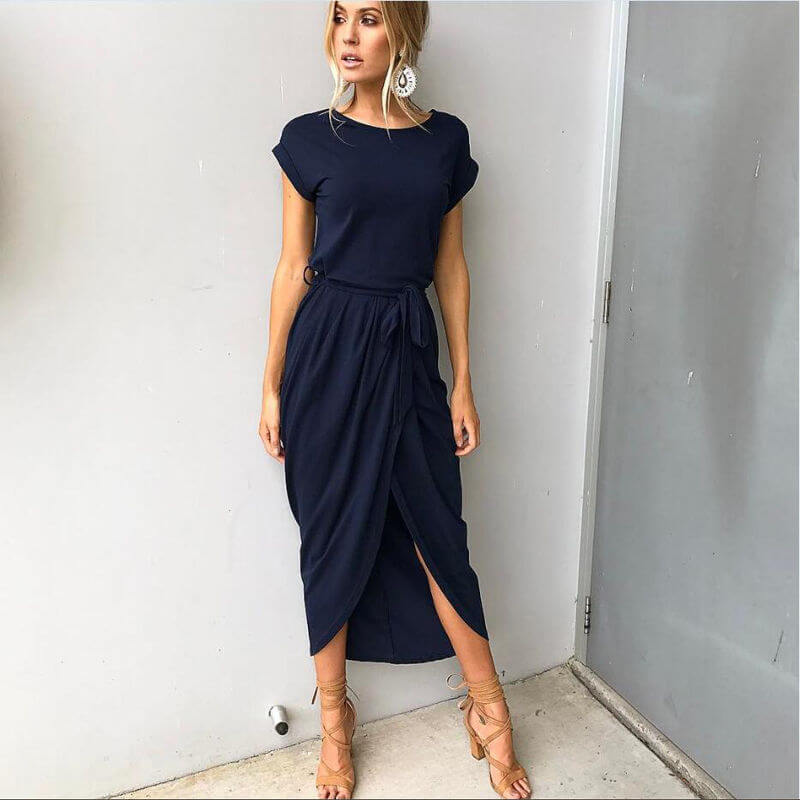Kurzärmeliges Maxikleid Mit Rundhalsausschnitt
