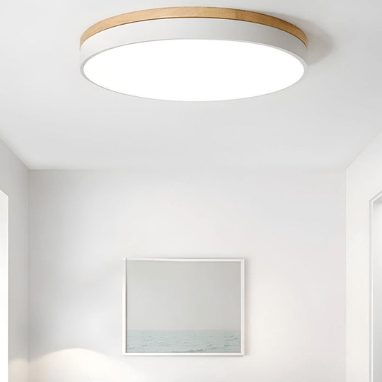 LED-Deckenleuchte mit natürlicher Holzmaserung und grünem Akzent 7