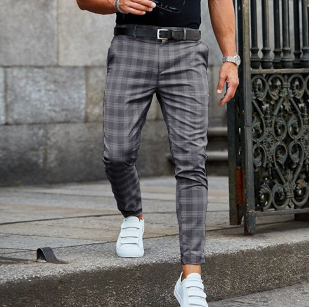 Herren Hose Elegantes Rautenmuster Baumwolle Regular Fit-1