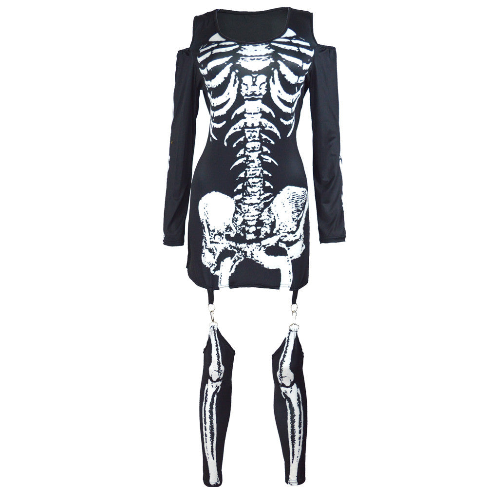 Langarm Halloween Kostüm Set mit Skelett Druck für Herren und Damen 5