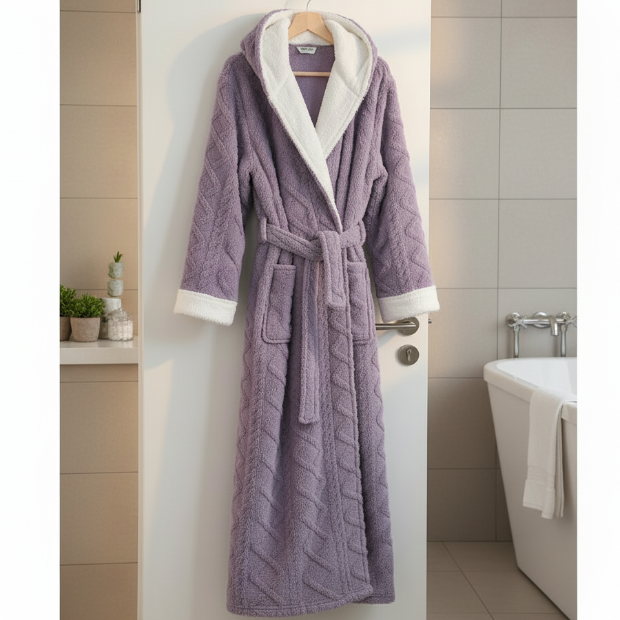 Langer Bademantel mit Kapuze für Damen 0