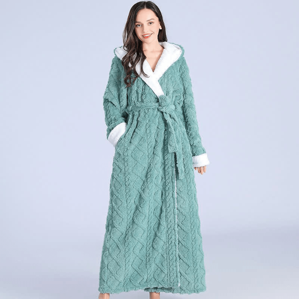 Langer Bademantel mit Kapuze für Damen 3