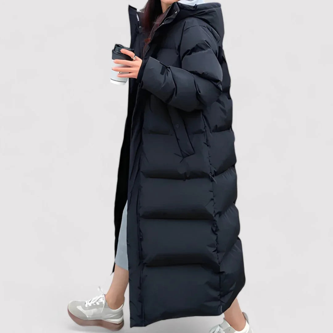 Langer Damen-Steppparka mit wasserdichter Optik 1