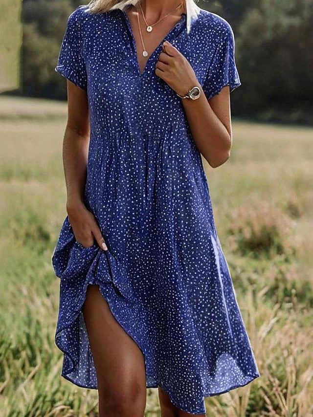 Lässiges Blumenkleid mit Revers für Damen 2
