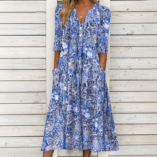 Leichtes Damenkleid mit Blumenmuster für Frühlings- und Sommeraktivitäten 1