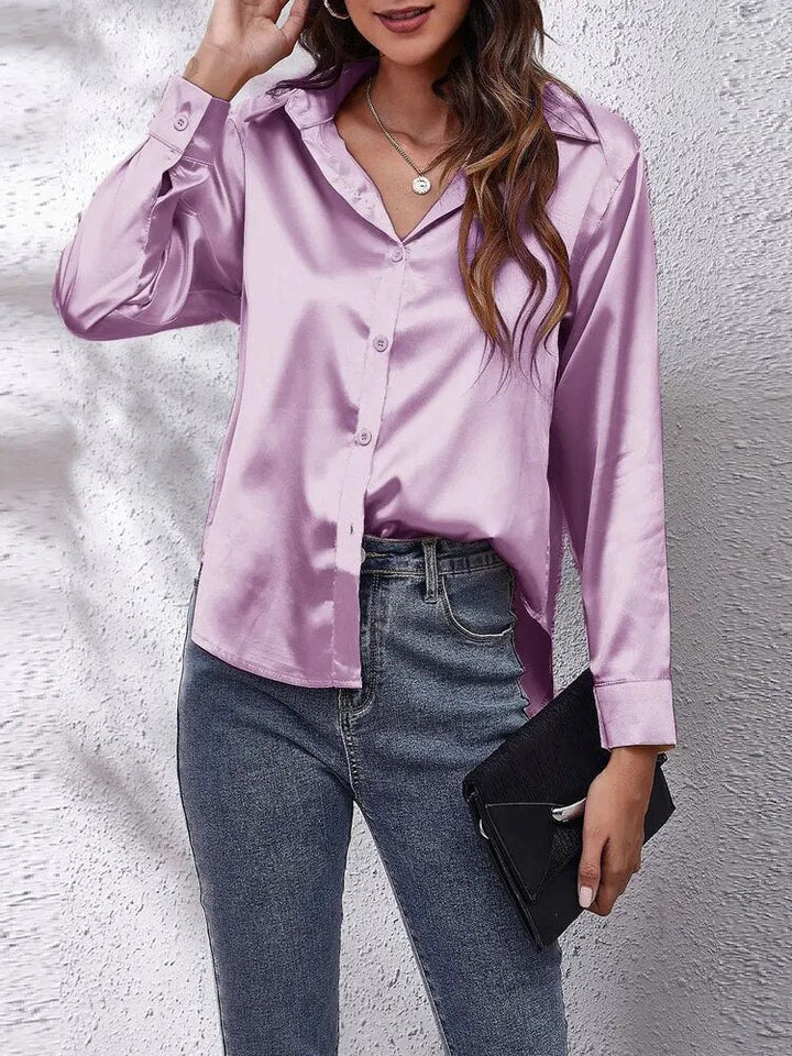 Variant image for Damen Hemd Lang Satin Modernes Design Vielseitig-39