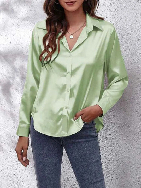 Variant image for Damen Hemd Lang Satin Modernes Design Vielseitig-31