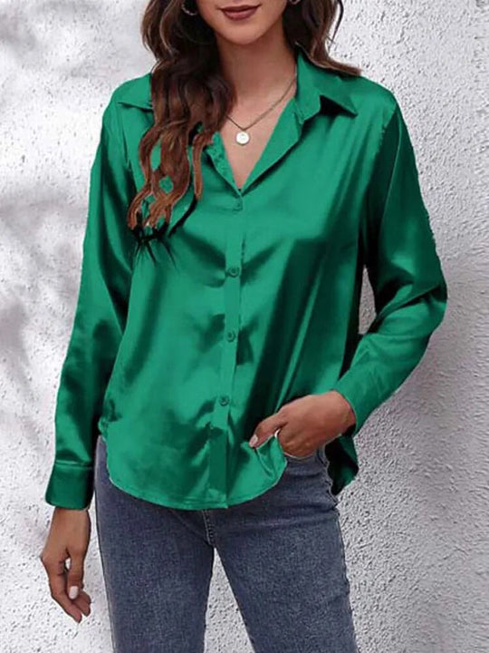 Variant image for Damen Hemd Lang Satin Modernes Design Vielseitig-15