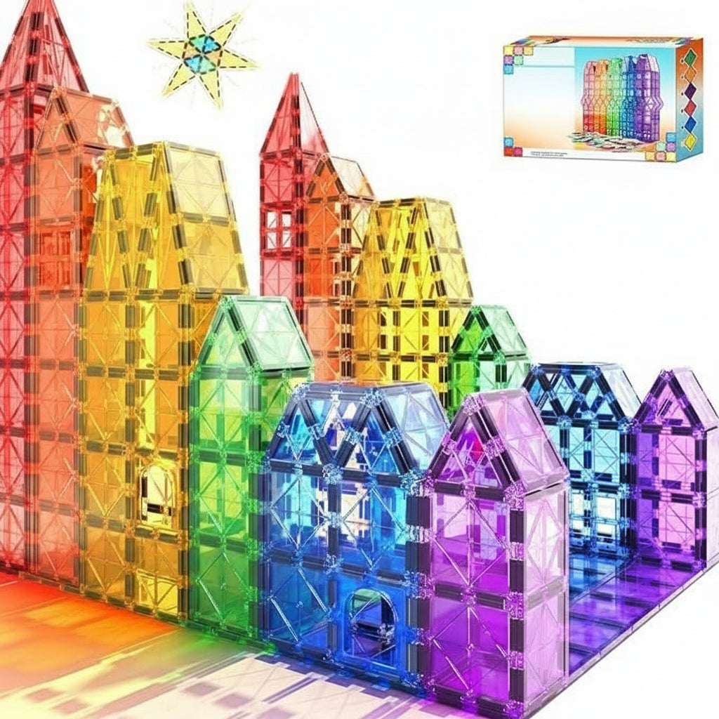 Magnetische Bausteine Montessori Set für Kinder - Kreatives Lernspielzeug mit 40 Magnetfliesen 6