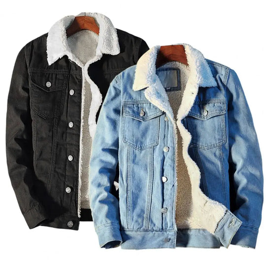 Herrenmantel Lang Denimfleece mit Plüschfutter für Winter Comfort und Stil 2