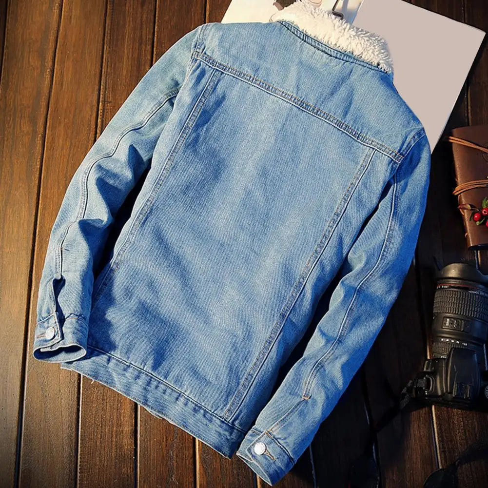 Herrenmantel Lang Denimfleece mit Plüschfutter für Winter Comfort und Stil 4