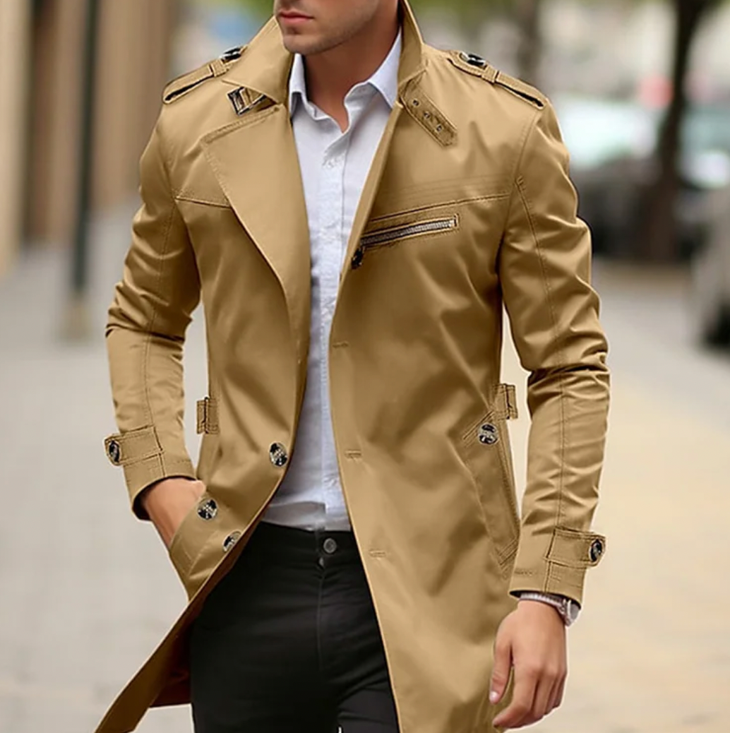 Herren Mantel Klassisch Beige Schwarz Grün Blau Hochwertige Materialien-1
