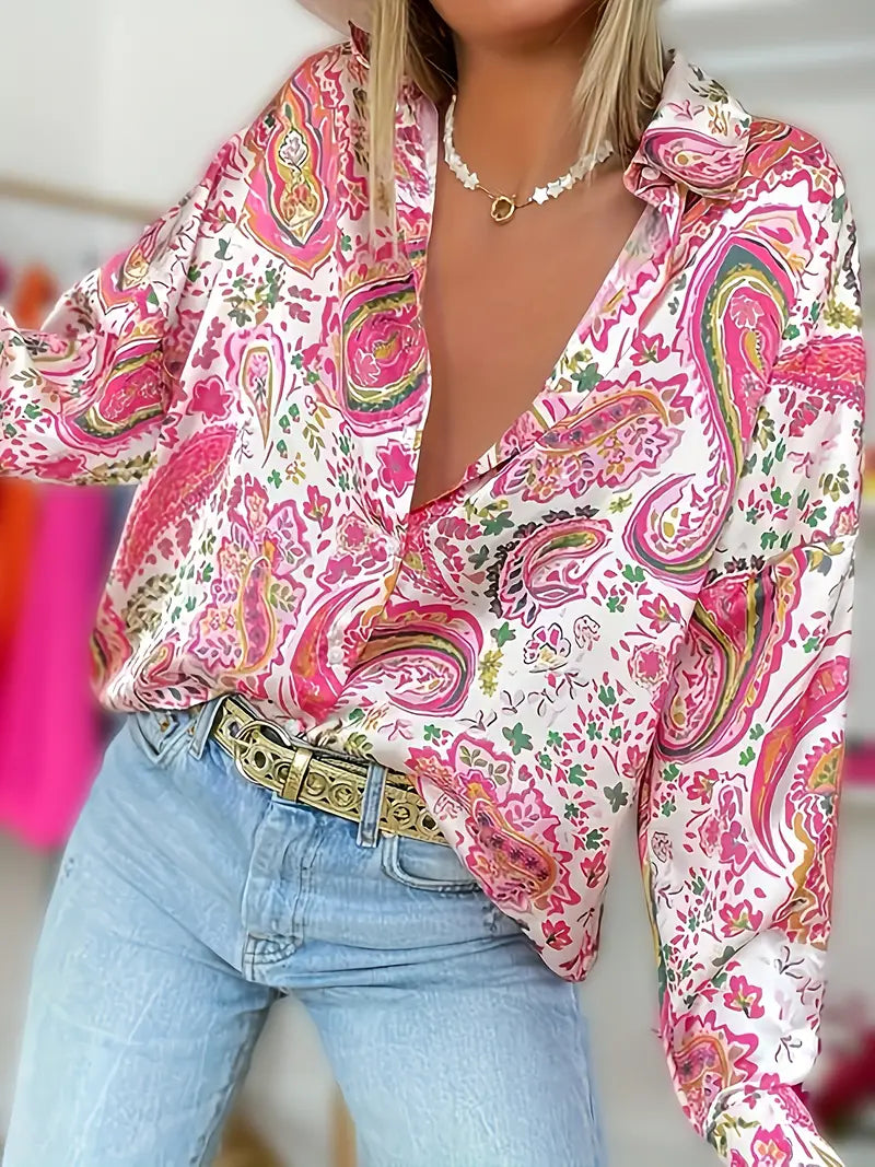 Variant image for Damen Langarmhemd Elegantes Paisley-Print Baumwolle-1