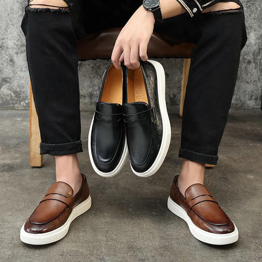 Herren Slipper Mönchsstil Schlangenleder Retro British Design 2