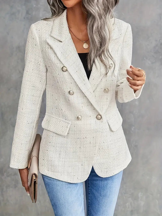 Damen Blazer Tailliert Beige Tweed Eleganter Schnitt-5