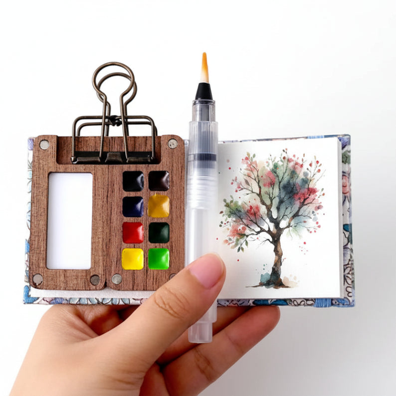 Mobiles Aquarell-Malkasten-Set mit 24 Farben und Pinsel für kreative Abenteuer 0