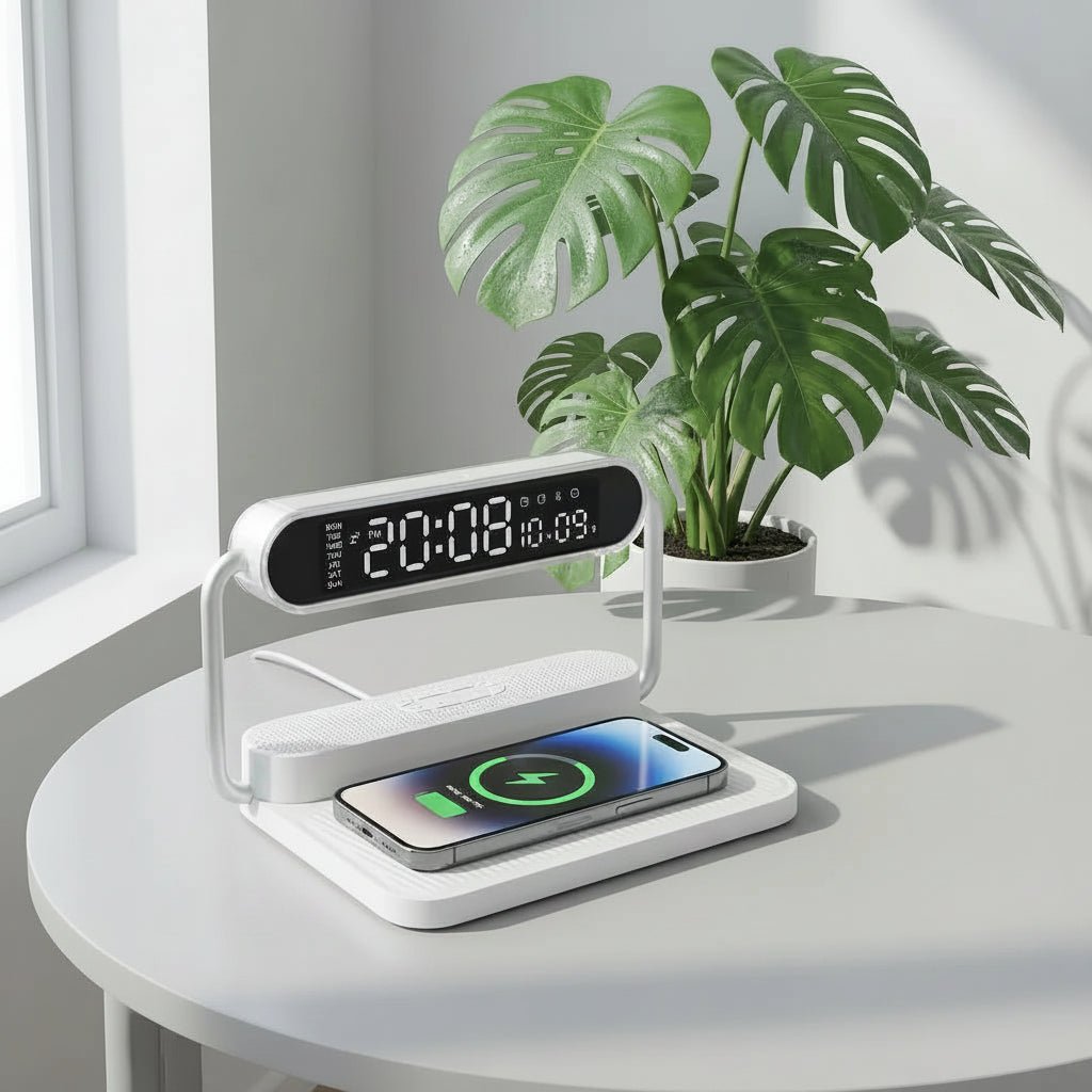 Moderne 3-in-1 Wecker mit Nachtlicht und kabelloser Ladefunktion 0