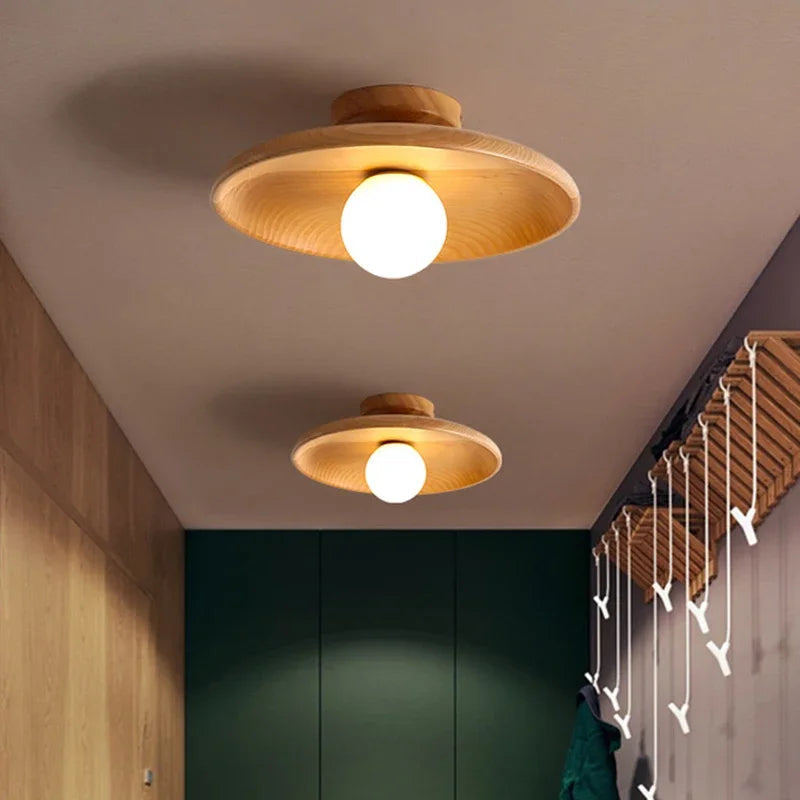 Moderne Deckenlampe Holz Kugel Hängelampe für Wohnzimmer - Minimalistische LED Deckenleuchte 1