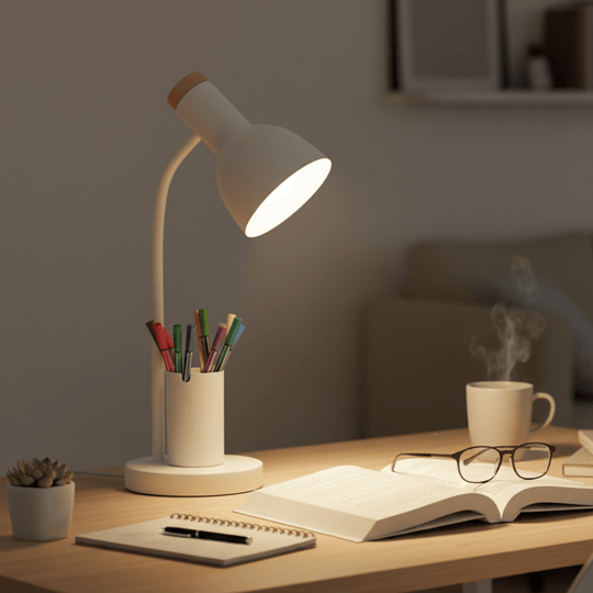 Moderne LED-Schreibtischlampe mit Stifthalter und drei Lichtmodi 0