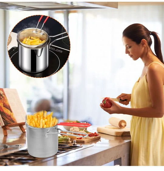 Multifunktionale Fritteuse Edelstahl mit Verbrühschutzgriff 2