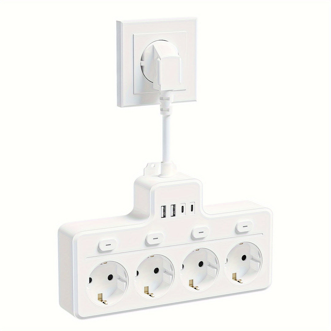 Multifunktionale Steckdosenleiste mit Schalter, 4 AC-Steckdosen und 2 USB-Anschlüsse für Zuhause und Büro 0