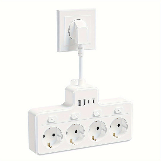 Multifunktionale Steckdosenleiste mit Schalter, 4 AC-Steckdosen und 2 USB-Anschlüsse für Zuhause und Büro 0
