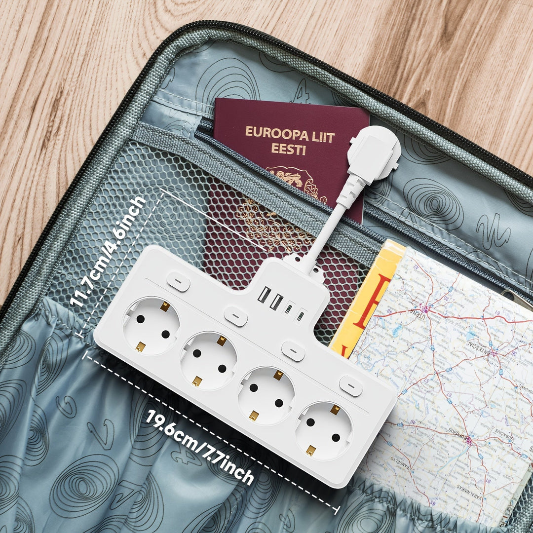 Multifunktionale Steckdosenleiste mit Schalter, 4 AC-Steckdosen und 2 USB-Anschlüsse für Zuhause und Büro 2