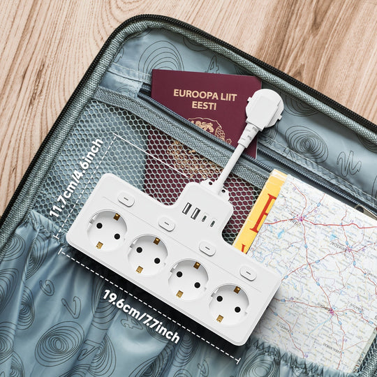 Multifunktionale Steckdosenleiste mit Schalter, 4 AC-Steckdosen und 2 USB-Anschlüsse für Zuhause und Büro 2