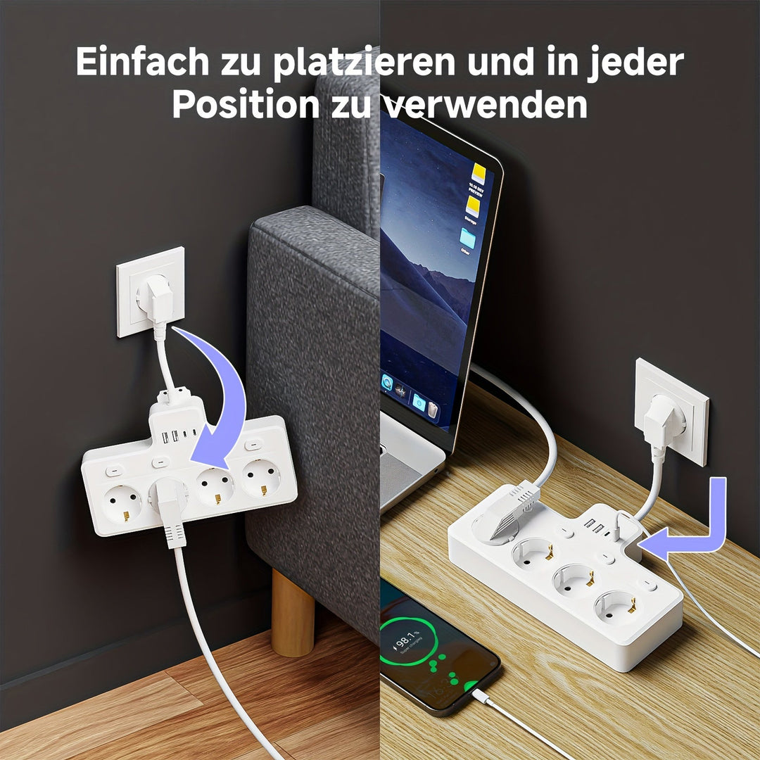 Multifunktionale Steckdosenleiste mit Schalter, 4 AC-Steckdosen und 2 USB-Anschlüsse für Zuhause und Büro 3