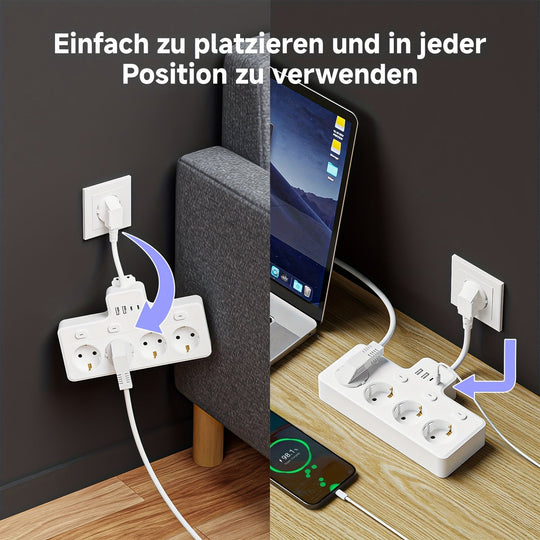Multifunktionale Steckdosenleiste mit Schalter, 4 AC-Steckdosen und 2 USB-Anschlüsse für Zuhause und Büro 3
